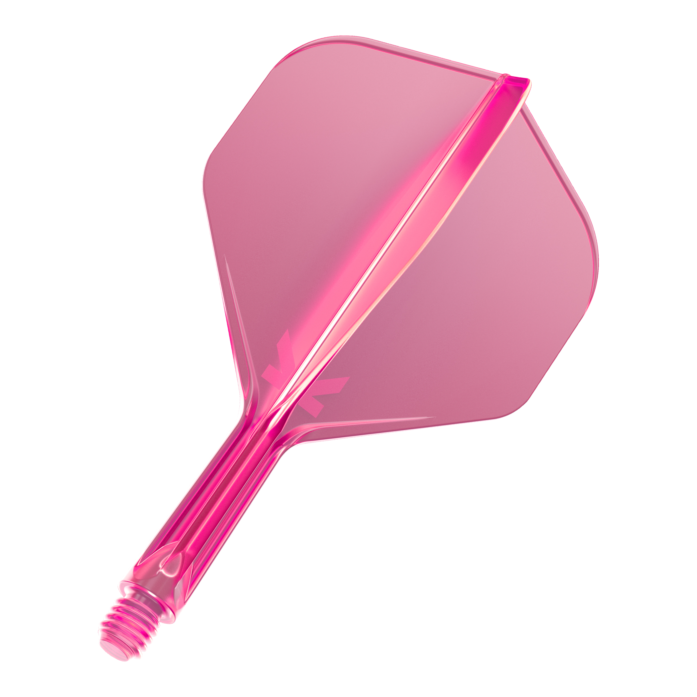 Das Bild zeigt ein neonpinkes Dart-Flight-System. Es besteht aus einem Schaft mit aufgesetztem Flight in moderner, transparenter Optik.